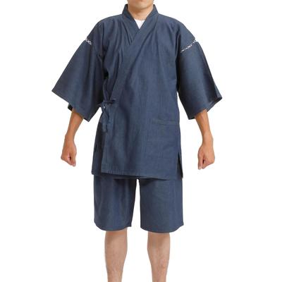 Edoten Men's Jinbei Denim, 4.5 Oz. Lightweight Denim (100% Cotton), Soft with Pre-Dyed Fabric, Navy Blue, Size 4L
