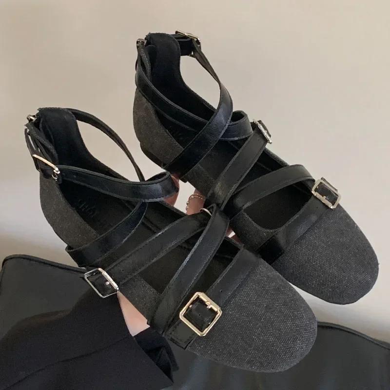 Fashion Belt Buckle Flat Mary Jane Shoes Women Fashion Design Footwear Female Cross-tied Soft Sole Comfort Ballet Shoes Zapatos De Mujer