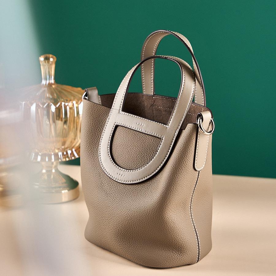 Bolso de Piel Vacuna Nuevo Versátil Portátil Bolso Cesta de Verduras Cuero Genuino Bolso de Mujer Bolso de Hombro Mensajero