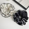 Classic Black & White Polka Dot Ruched Scrunchie - Retro French Head Tie