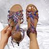 2024 Summer Ethnic Bohemian Plus Size Open Toe Buckle Strap Flat Sandals for Women