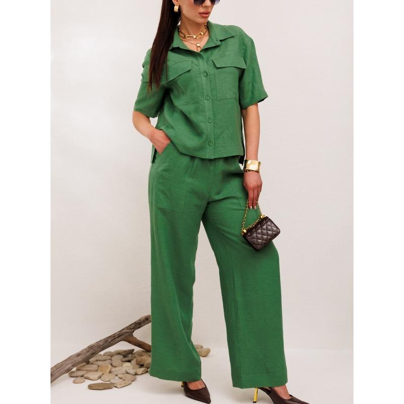 BITCED Women's Fashion Casual Short Sleeve POLO Neck  Pants Suits