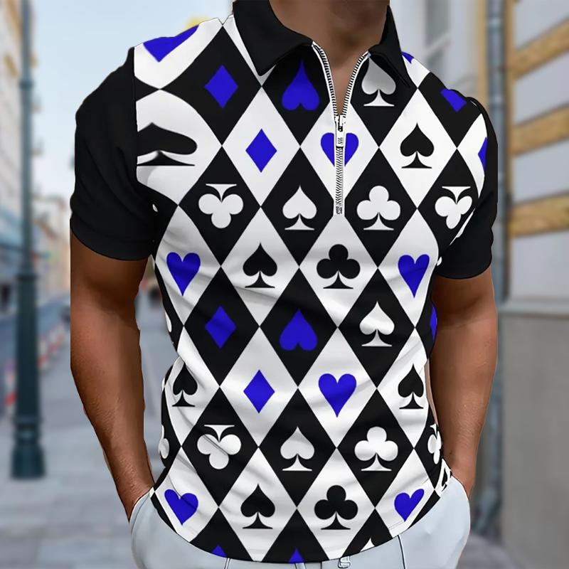 

Мужская рубашка поло повседневная на молнии с коротким рукавом модная повседневная на молнии лето весна стандартный крой покерный принт 3D принт рубашка L жёлтый