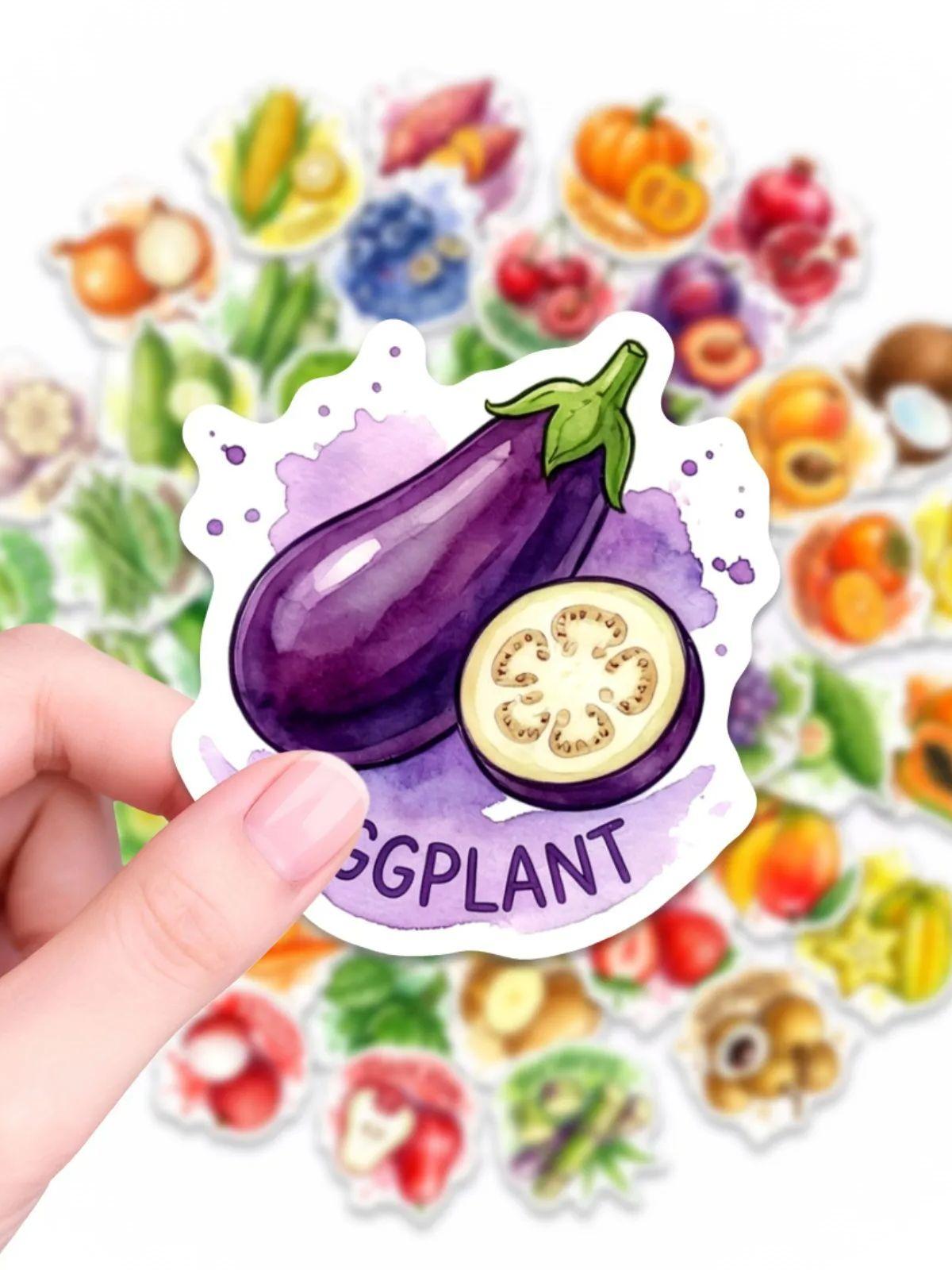 

50/100 Pcs HD Watercolor Vegetable Fruit Food Stickers Thick Waterproof for Phone Fridge Cabinet Oven Lunch Box Helmet Decals