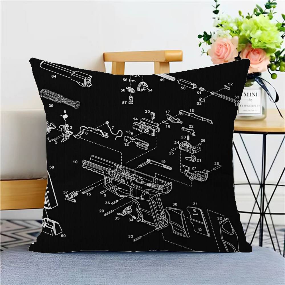 Black Ar 15 Ak47 Gun Cushion Cover Polyester Sofa Cushions Decorative Throw Pillows Home Decoration Pillowcover