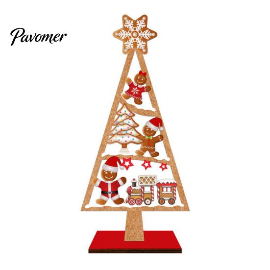 Indoor Christmas Home Decoration Wooden Tree Tabletop Sign, Rustic Gingerbread Snowman Gnome Desktop Ornament with Star Holiday Party Sign Topper,