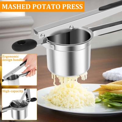 1/2 Stück Manueller Kartoffelstampfer Edelstahl Kartoffelpresse mit 3/4 Ersatzteil Rutschfestes Kartoffelstampfer-Set für Küchenhelfer