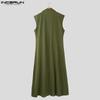 INCERUN Summer Men Satnd Neck Sleeveless Open Front Casual Loose Long Tanks Coats