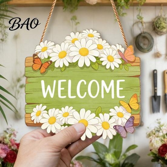 Weather Resistant Sign Wooden Welcome Sign, Rustic Door Hanging 2D Daisy Butterfly Print, Wall Art Halloween Thanksgiving Easter Seasonal Holiday for