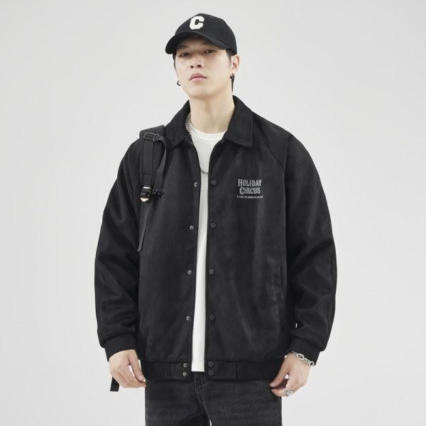 

Серо-зеленая бейсбольная майка из оленьей кожи с бархатными лацканами, мужская свободная модная брендовая куртка 380G Heavy American L чёрный