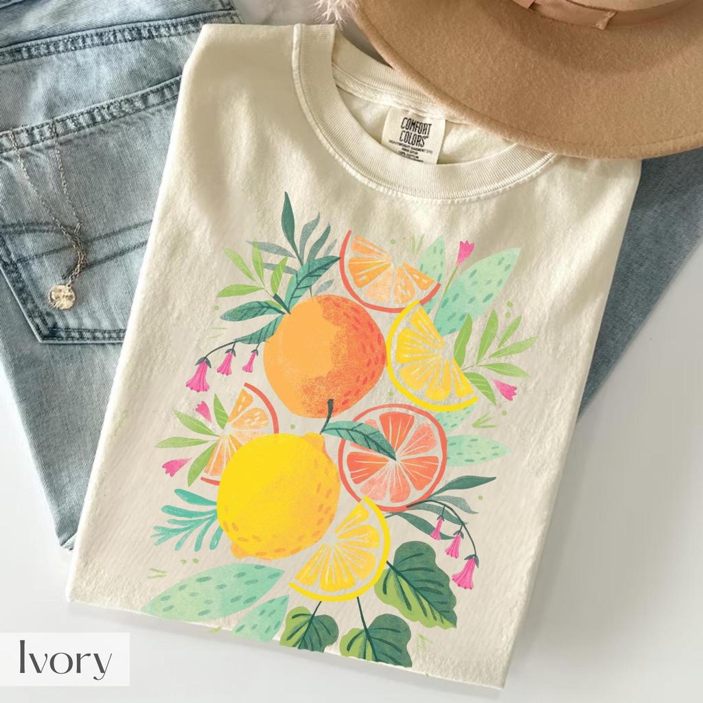 Citrus Fruit Comfort Colors Shirt, Orange Lemon Botanical Tee, Summer Fruit T-Shirt, Nature Lover Gift, Vintage Garden Graphic Tee