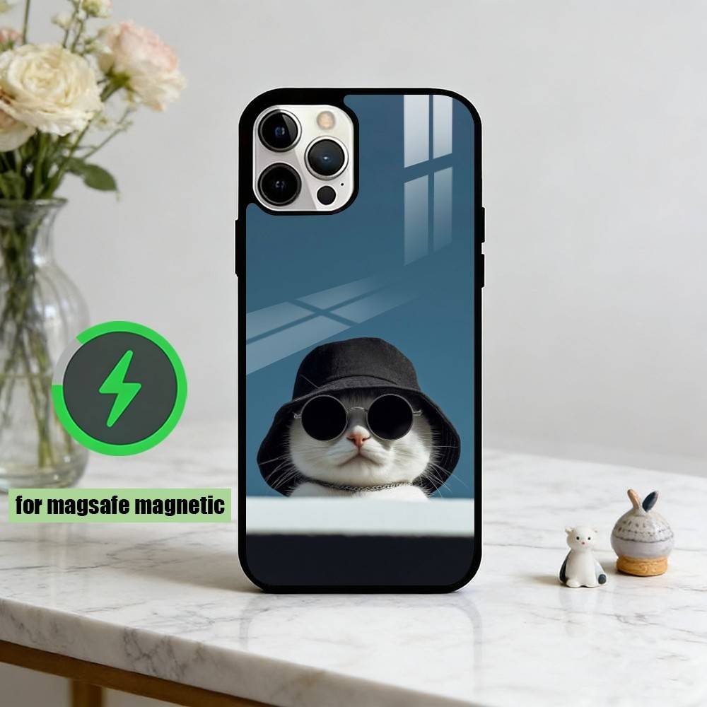Funny Cute Cat Phone Case For iPhone17,16,15,14,13,12,11 Plus,Pro Magnetic with Magsafe Wireless Charging