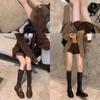 Grape Mother Autumn and Winter New Polish Pictorial~ Fashion Round Head Buckle with Thick Heel But Knee High Boots Knight Boots Women