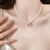 Real gold electroplated pearl beaded bow necklace niche versatile commuter collarbone chain fashion high-end jewelry women
