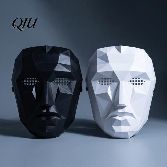 Full Face Geometric Mask Halloween Mask, Polygonal Cool Party with Mesh Eyes, Three Dimensional Black White Cosplay for Masquerade, Costume Accessory