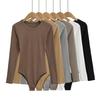 YPFF Trendy Women's Solid Color Slim Fit Round Neck Long Sleeve Bodysuit