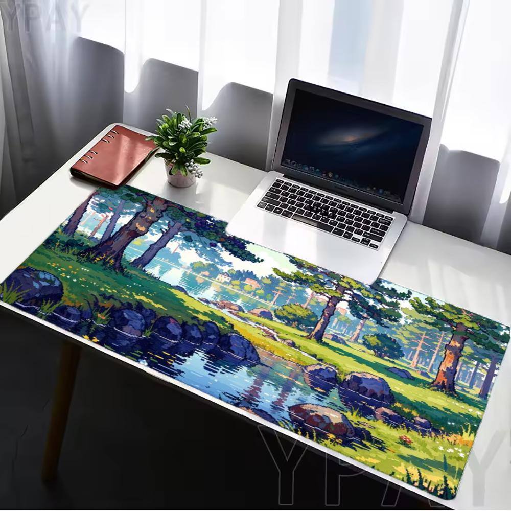 Anime Style Forest Landscape Gaming Mouse Pad Desk Mat Mousepad Stitched Edge Non-Slip Rubber Base for Office Student Game Work