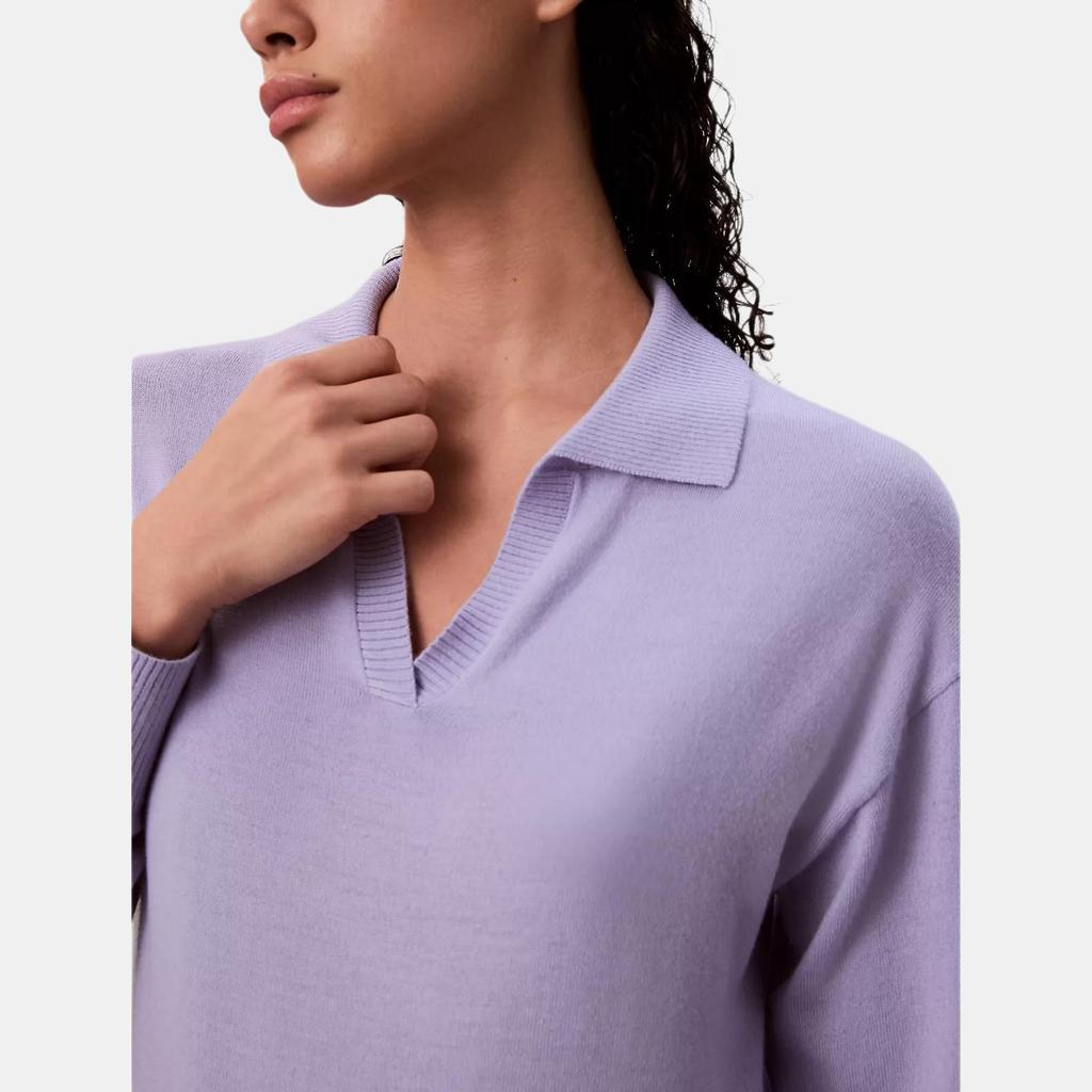 Calvin Klein Loose Soft Solid Color Long Sleeve Polo Shirt Women tops 44D396G-WGA