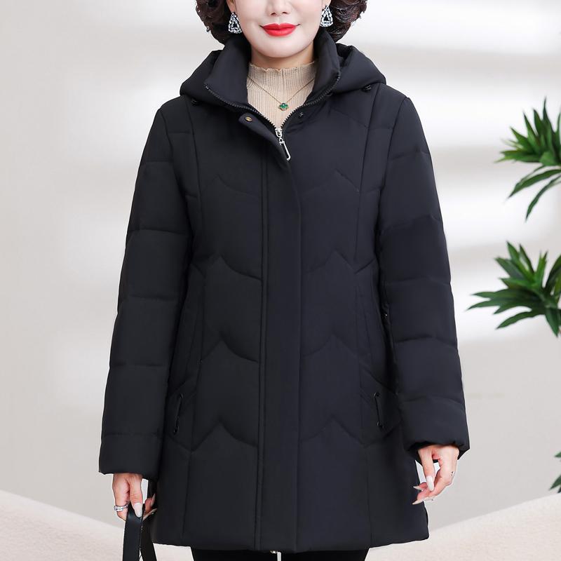 Middle Age Women's Puffer Jackets Winter Vintage Parkas Hooded Plus Size Elegant Thick Warm Down Coats Woman Outerwears