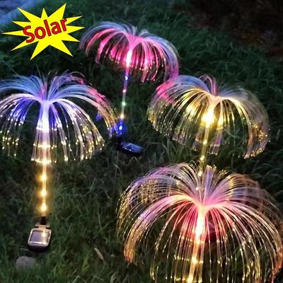Lâmpada decorativa solar para gramado, à prova d'água, fibra óptica colorida, lâmpada de água-viva, pátio, jardim