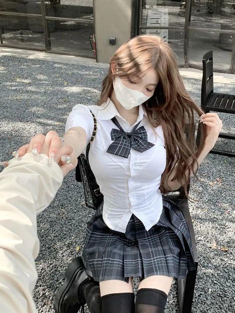 Slimming Versatile Waist-Cinching Short-Sleeve Top - Hot Girl Pure Desire Style JK Academy Uniform Fit