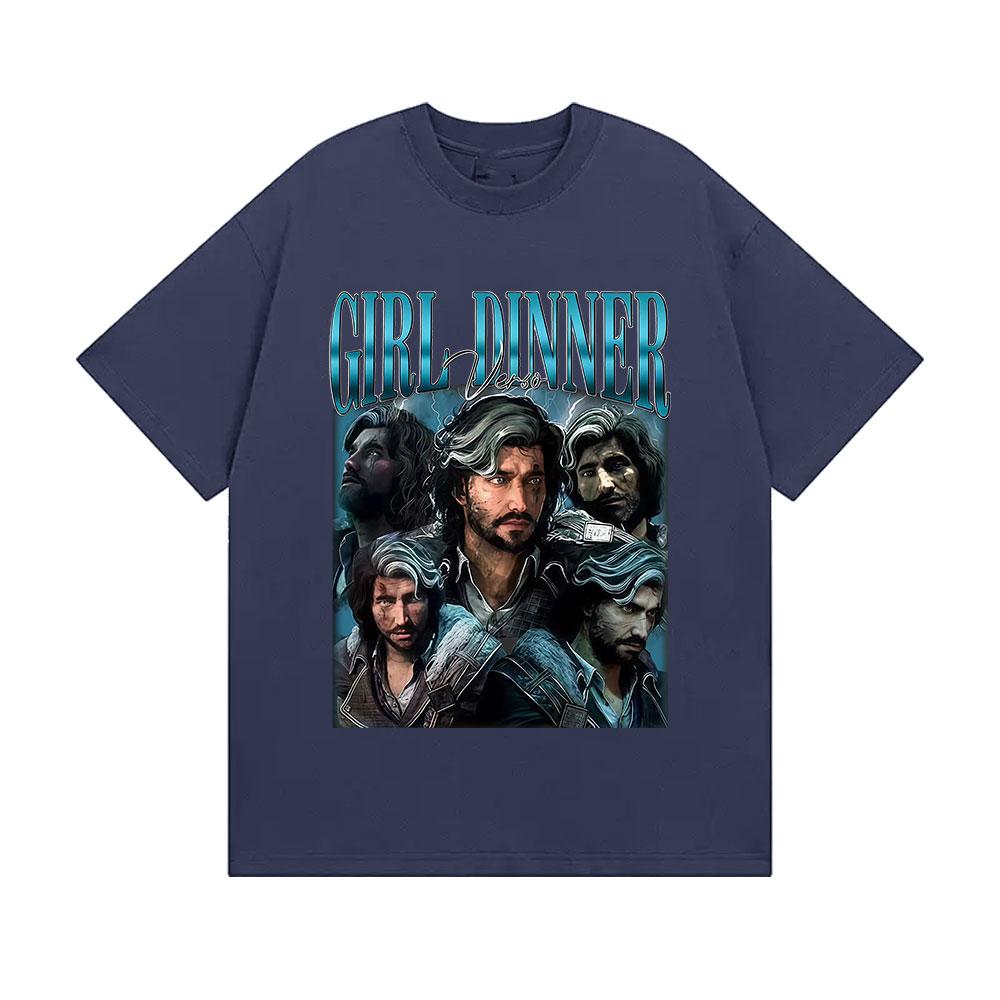 Girls' Dinner Retro Pattern T-shirt Clair Obscur Expedition 33 Cosplay Clothing Summer Print 100% Pure Cotton Loose T-shirt