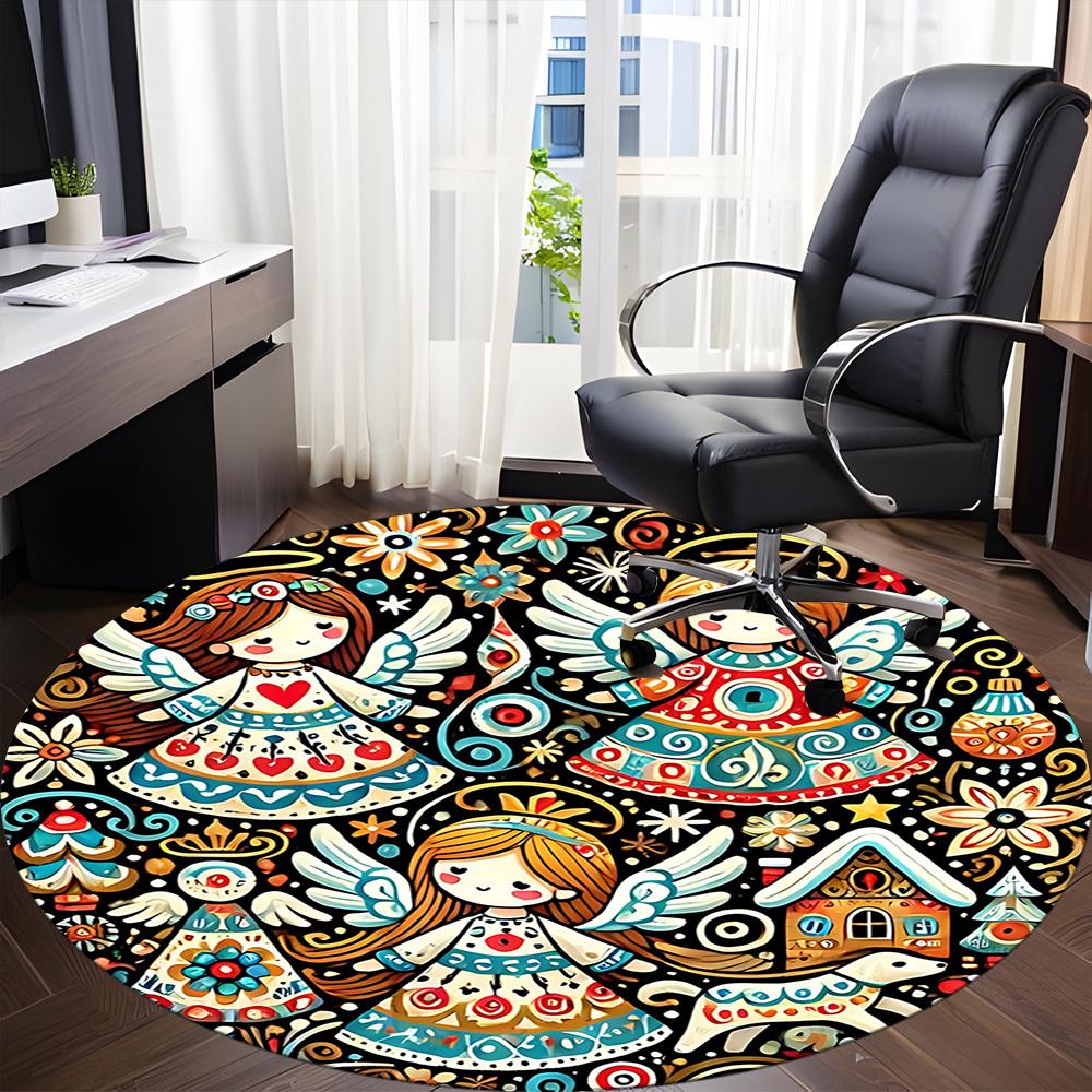1pc Angelic Winter Office Round Area Rug, Under Office Chairs Bedroom Living Room Home Decor, Room Deco, Available in Various Sizes