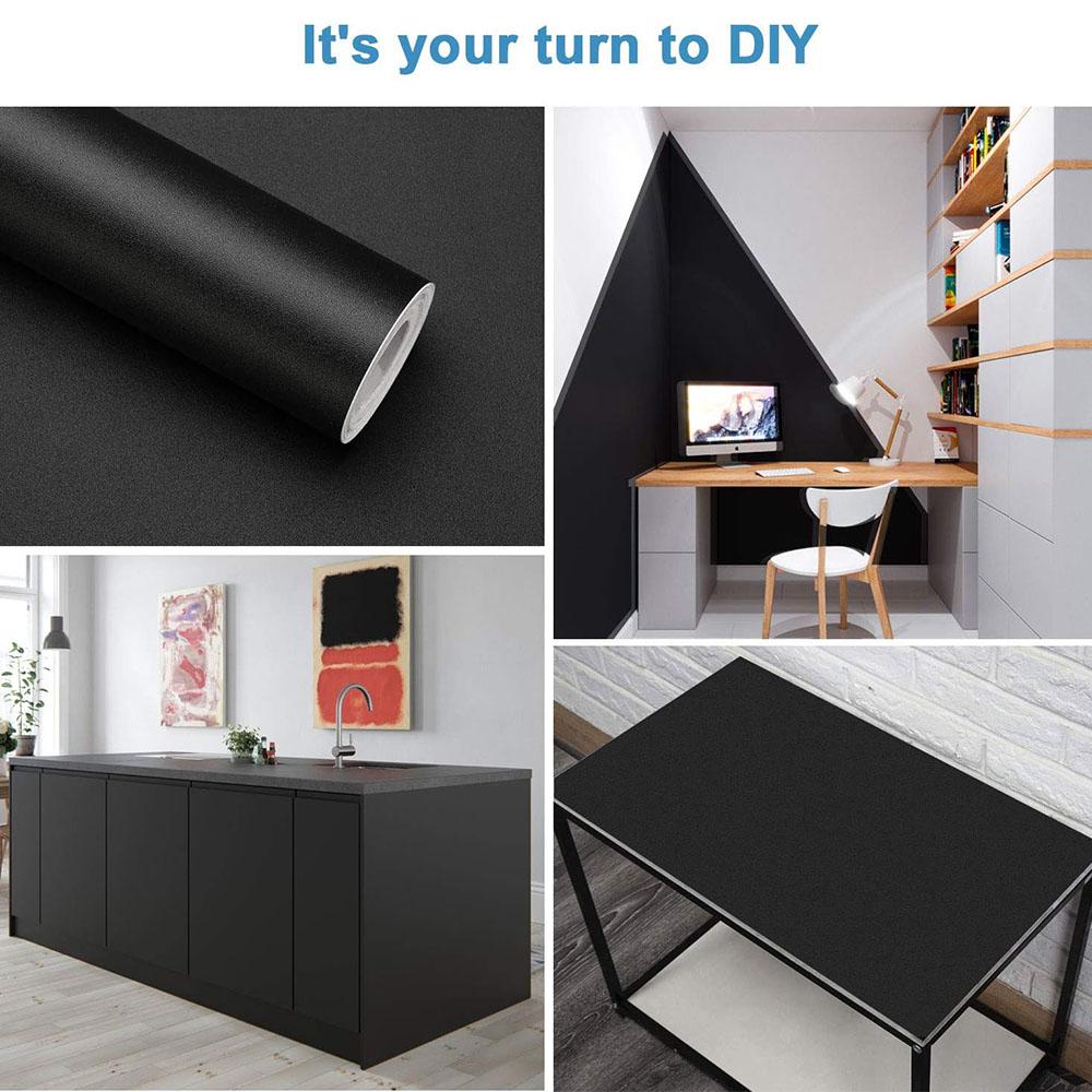 Matte Black Self-Adhesive and Removable Vinyl Wallpaper Waterproof Contact Paper for Cabinets Countertops Wall Covering
