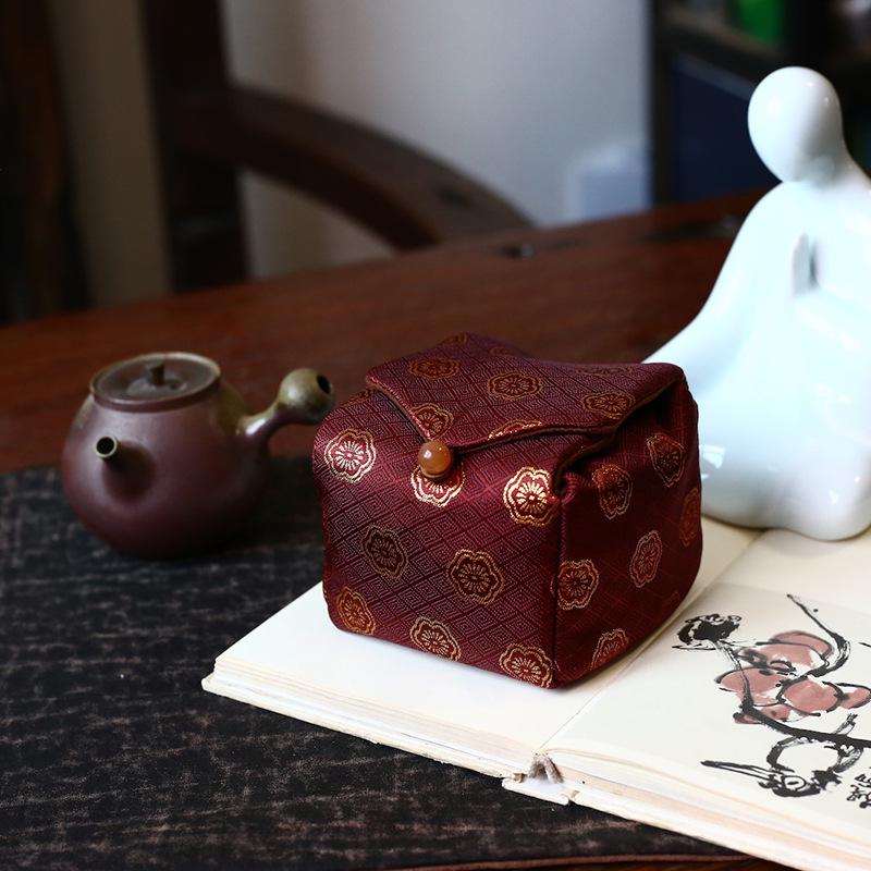 34-Color Chinese & Japanese Brocade Gaiwan Zisha Teapot Ceramic Cup Set With Cotton Bag