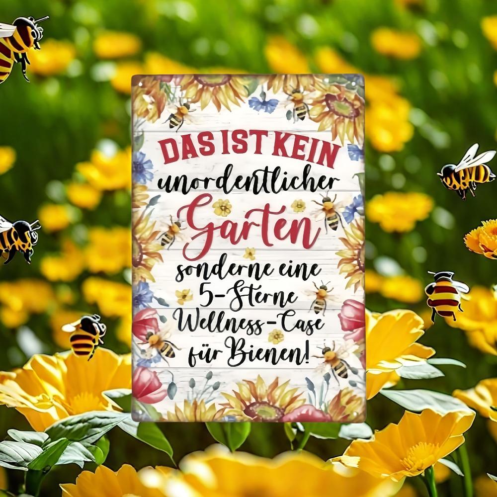 Putuo Decor Vintage German Metal Sign - "This Is Not a Messy Garden" Quote with Bee & Floral Design, Rustic Home Farmhous