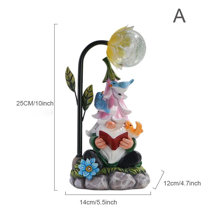 Home Decoration Accessories Garden Statues Sculptures Resin Gnome Figurine Solar Led Lights for Indoor Outdoor Patio Yard Lawn