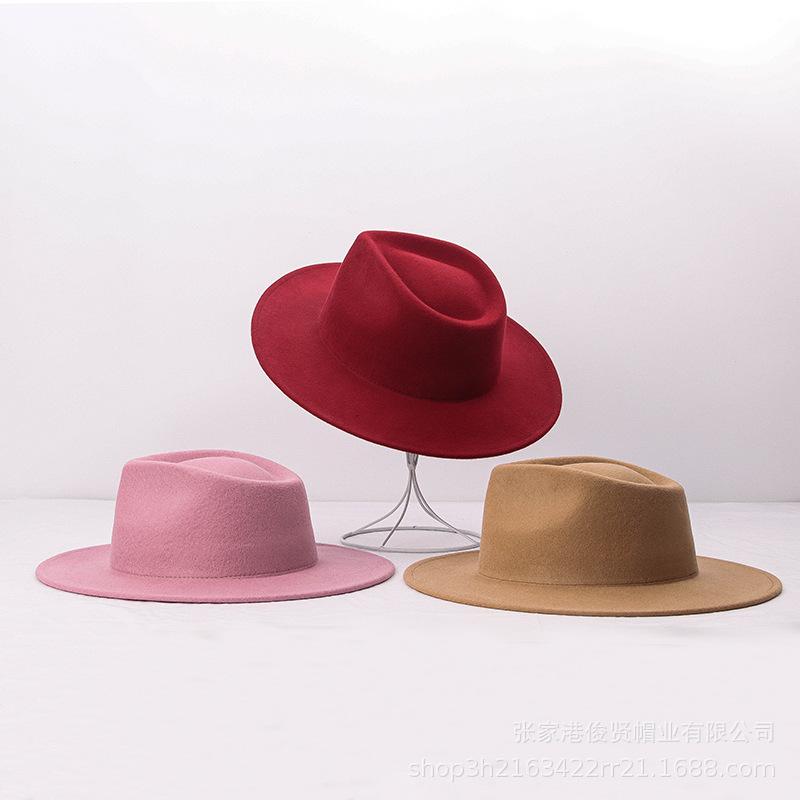 Autumn and winter fashion jazz top multi-color wool top hat daily travel photo concave wool felt hat women