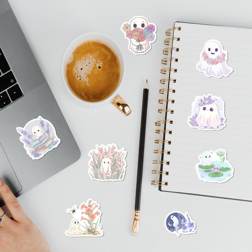 50 Cartoon Ghost Doodle Stickers Mobile Phone Computer Waterproof Decorative Stickers DIY Cute Ghost Stickers