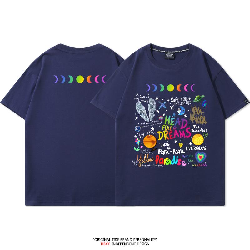 Coldplay Band Around Cotton Tshirt Summer New Unisex and FeUnisex 2025Concert Tour Short Sleeve Clothes Trend Rock Street Loose Top S
