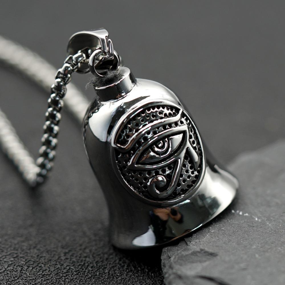 Stainless Steel Viking Motorcycle Pendant Gothic Punk Biker Jewelry for Men with Exorcism Bell