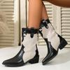 Fashion British Style Pointed Toe Ankle Boots Women 2025 Fashion Thick Heels Western Boots Woman Patchwork Slip On Cowboy Booties Mujer
