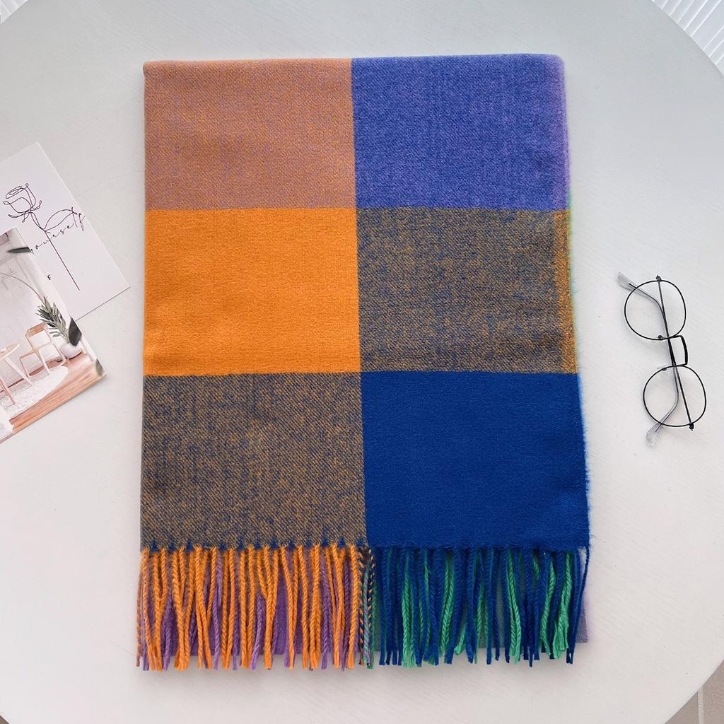 Scarf New imitation cashmere color plaid scarf female Korean version autumn and winter plaid scarf fringed shawl scarf