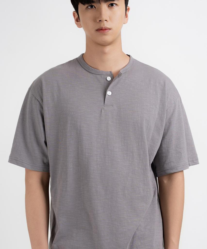 UNDEROFF Oversized Slub Henley Neck Short Sleeve T-Shirt Ivory