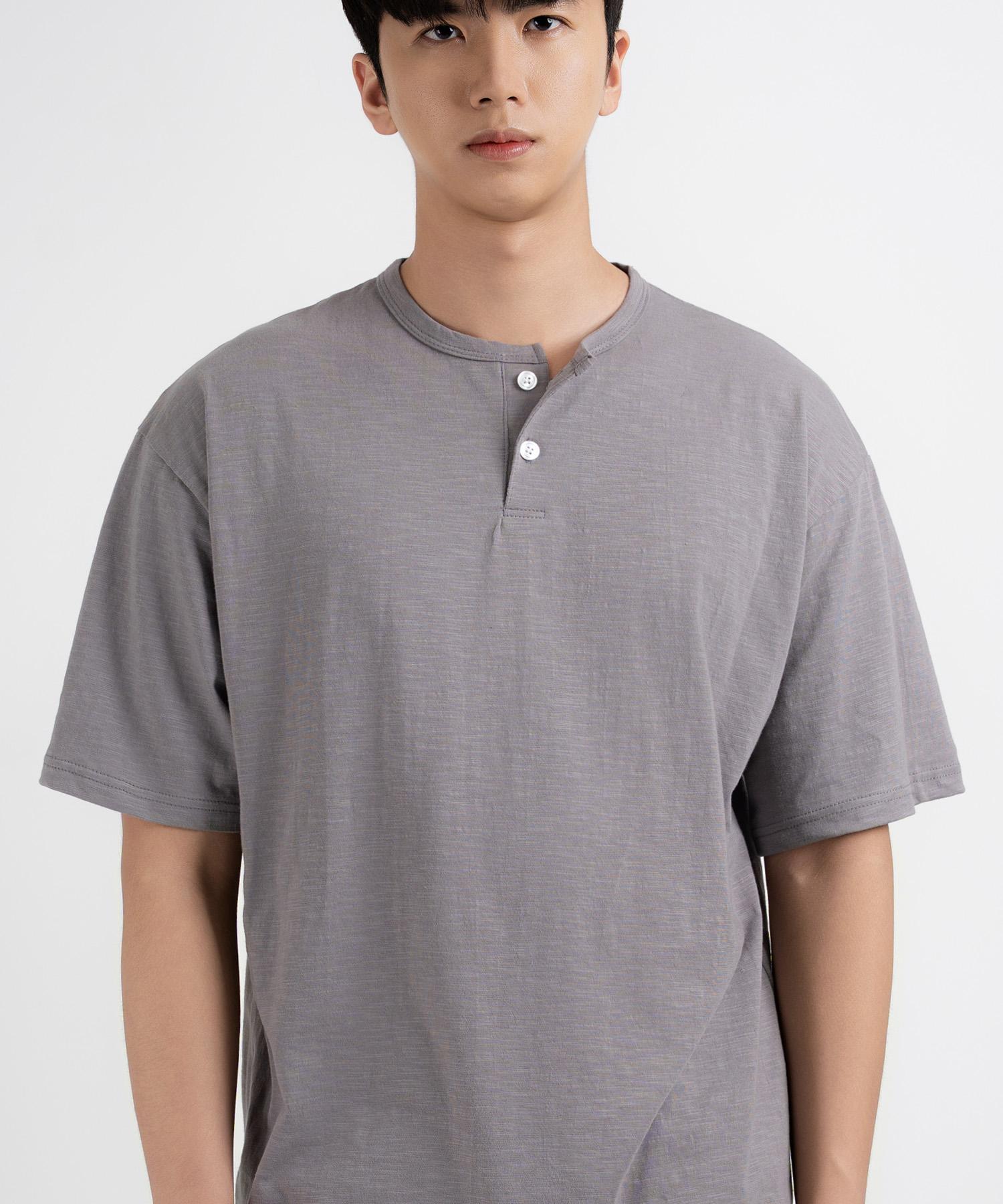 Under Off Oversized Slub Henley Neck Short Sleeve T-Shirt Gray Grey/Xl