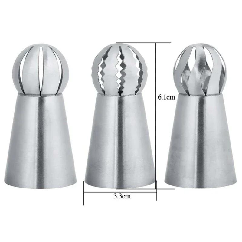 3pcs/set Stainless Steel Cupcake Sphere Ball Shape Icing Piping Nozzles Cake Decorating Tool Pastry Cream Spout for DIY Baking