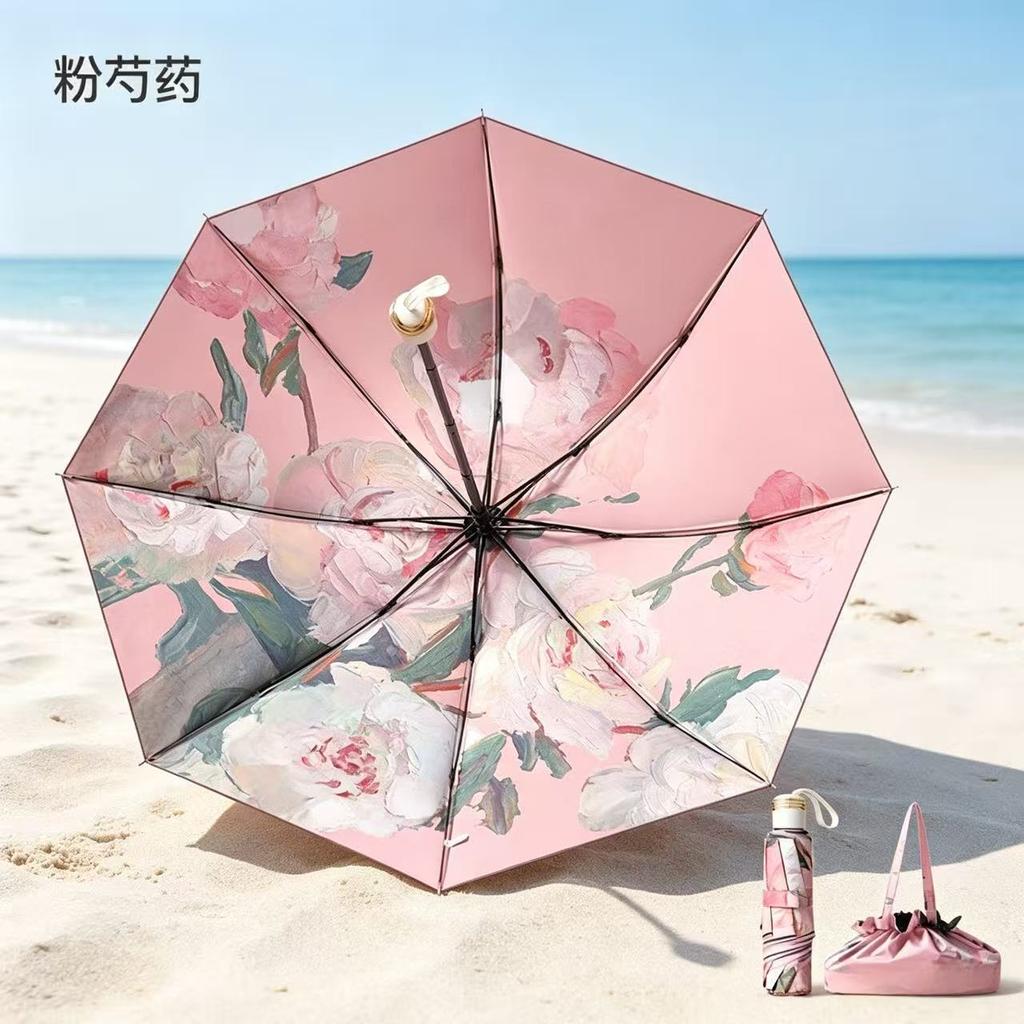New three-fold sunscreen umbrella, UV-proof parasol, double-layer girls' high-value foldable outdoor parasol
