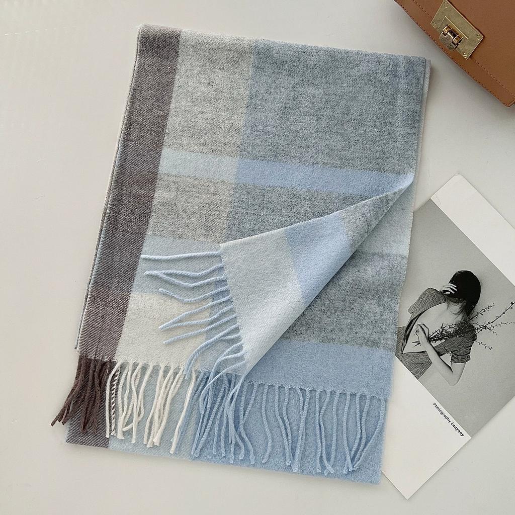 100% Pure Wool Scarf Female Winter Warm Cashmere Shawl Checkerboard Couple Accessory Outdoor Wrap Windproof Scarf