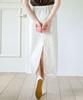 SLOWLOLLI Floral Chiffon Shirring Long Skirt - Cream