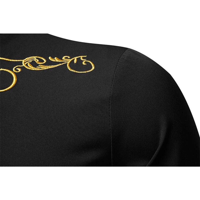 Camisa de Manga Larga Bordada para Hombre de Primavera Casual Sólida con Cuello Mao Camisas Masculinas Estilo Corte Europeo Fiesta Discoteca