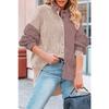 Women's Loose Casual Color Blocked Lapel Button Long Sleeved Shirt Top Long Sleeved Shirt
