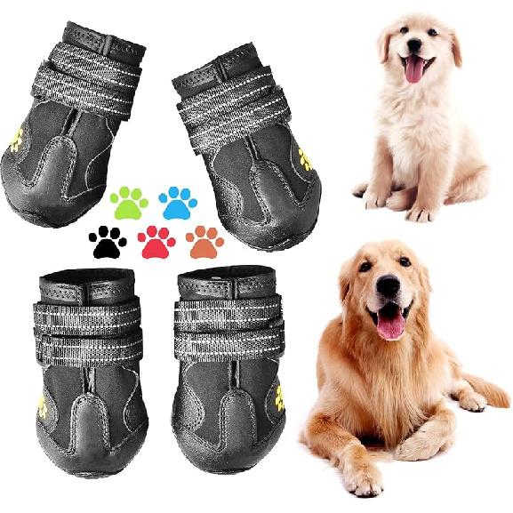 CovertSafe& Dog Boots for Dogs Non-Slip, Waterproof Dog Booties for Outdoor, Dog Shoes for Medium to Large Dogs 4Pcs with Rugged Sole Black-Red
