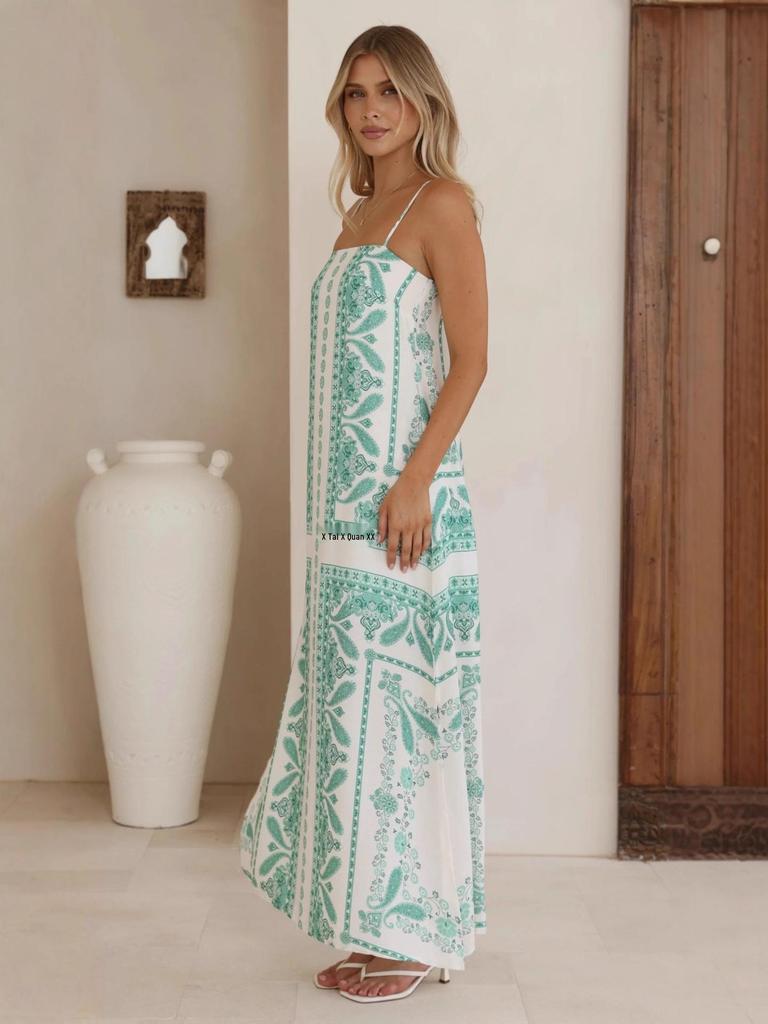 Versatile Linen Print Sling Dress – Casual, Stylish, and Comfortable for Any Occasion