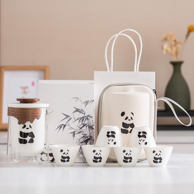 ZZ Panda Cultural Mutton Fat Jade Porcelain Travel Tea Set