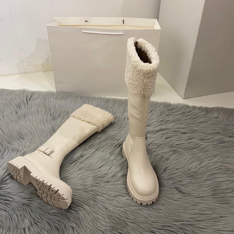 Buty na platformie Damskie Wysokie Kozaki z Futrem Ciepłe Skórzane Zimowe Kozaki 2025 Brytyjska Moda Długie Motocyklowe Botas Zapatos De Mujer