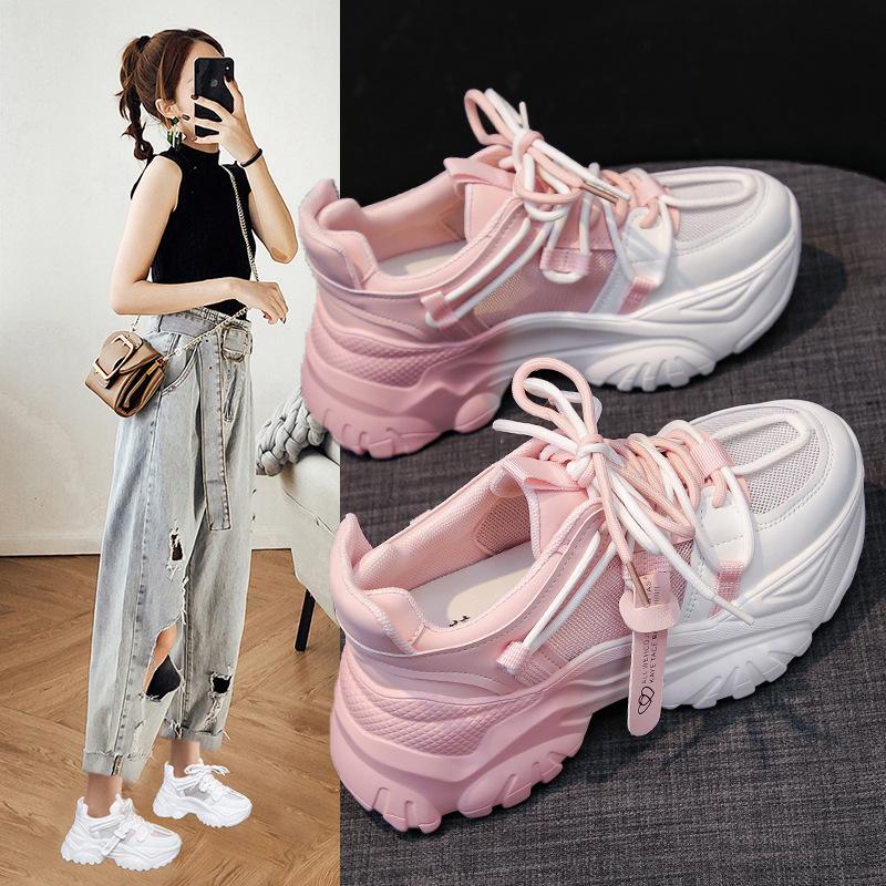 2025 Spring New Thick-soled Heightened Super-popular Sports Little White Shoes Casual Summer Breathable Mesh Dad Shoes